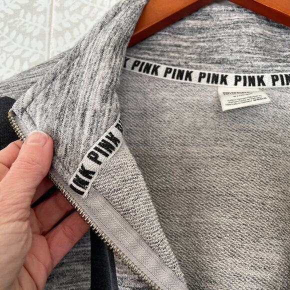 PINK Victoria's Secret Oversized Quarter Zip Sweatshirt in Gray/Black, Size M - Picture 7 of 16